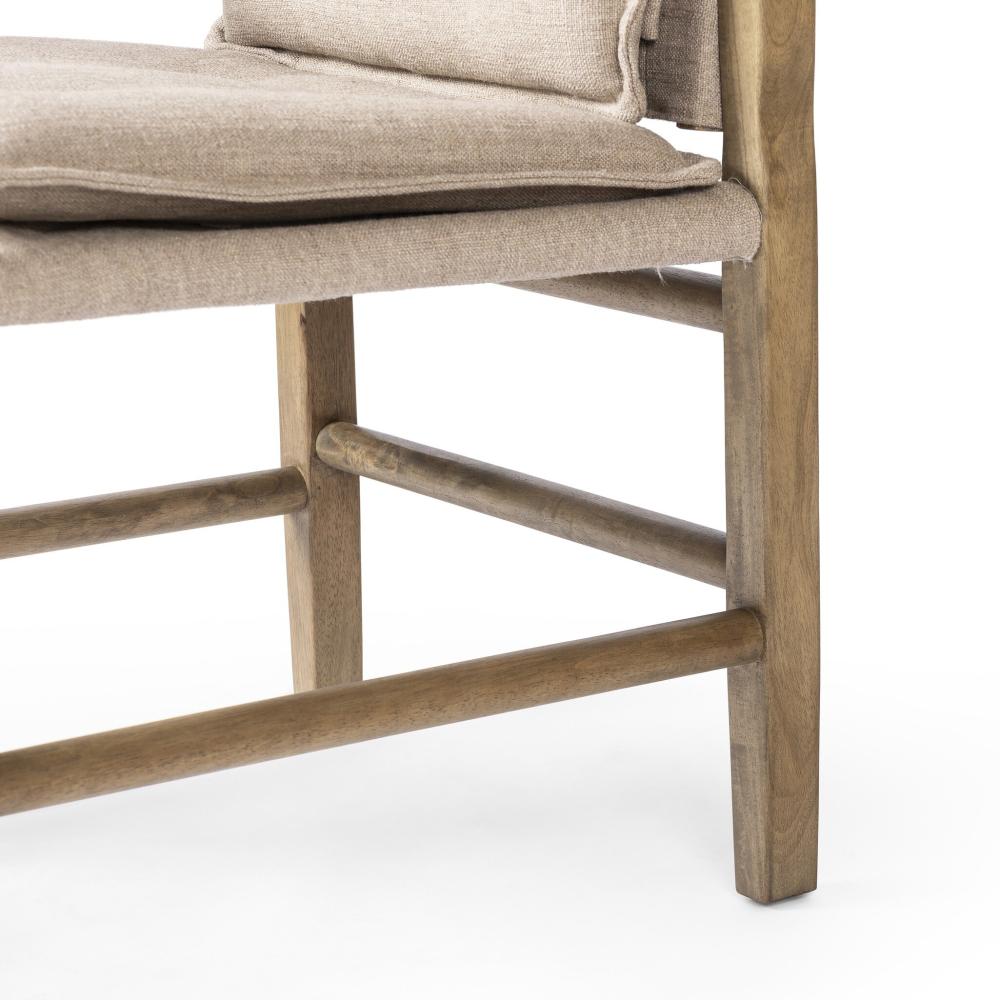 Safari Style Taupe Fabric Dining Chair Armchair Wood Frame