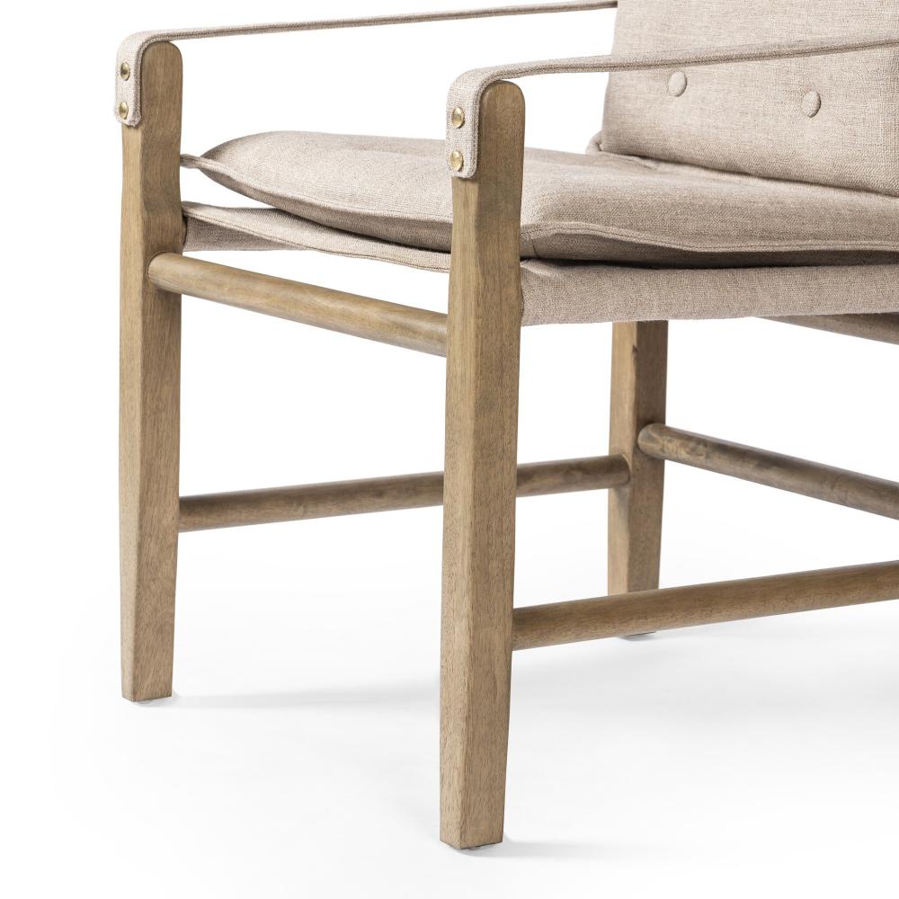 Safari Style Taupe Fabric Dining Chair Armchair Wood Frame