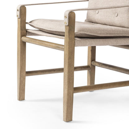 Safari Style Taupe Fabric Dining Chair Armchair Wood Frame