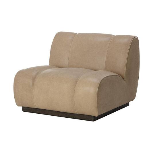 Sand Brown Leather Armless Slipper Swivel Lounge Chair