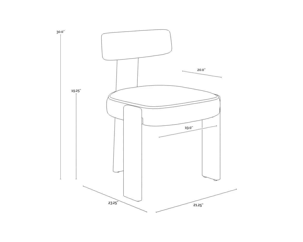 Sand Leather & Dark Brown Solid Oak Wood 3 Leg Armless Dining Chair