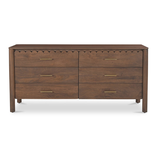 Scalloped 6 Drawer Double Dresser Brown Mango Wood 73 inch