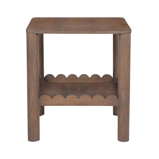 Scalloped Brown Mango Wood Square Side Table 20 inch