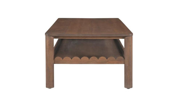 Scalloped Edge Two Tier Coffee Table Mango Wood Vintage Brown Finish 52 inch