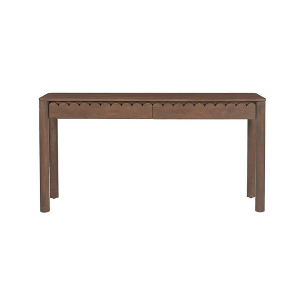 Scalloped Two Drawer Console Table Vintage Brown Mango Wood 57 inch