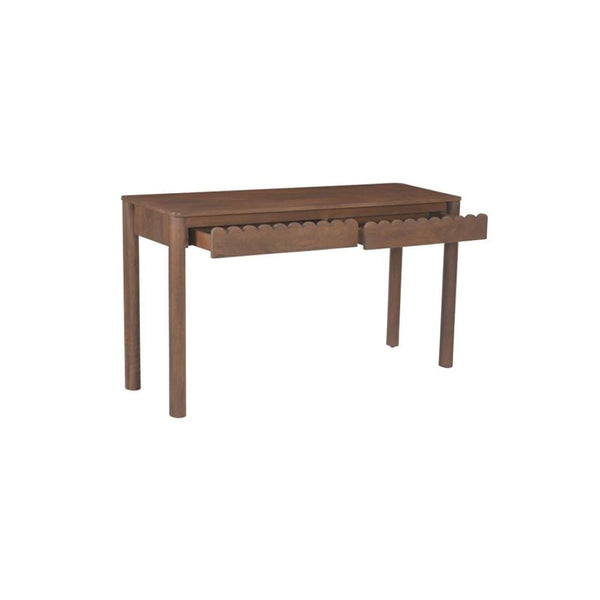 Scalloped Two Drawer Console Table Vintage Brown Mango Wood 57 inch