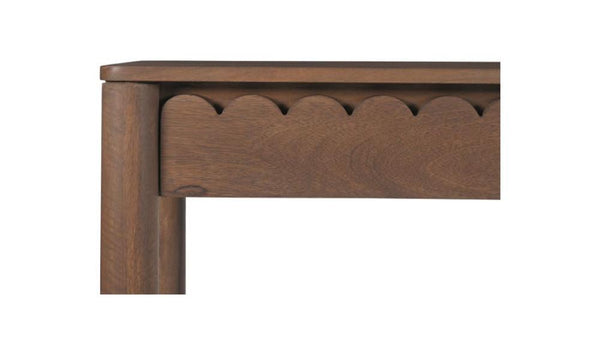 Scalloped Two Drawer Console Table Vintage Brown Mango Wood 57 inch