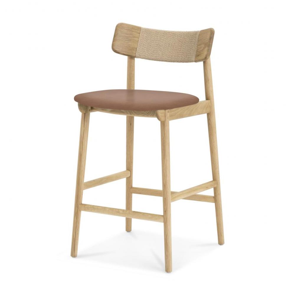 Scandi Style Cord Wrapped Back Counter Stool Natural FSC Certified Solid Oak