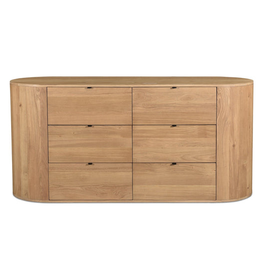 Scandi Style Rounded 6 Drawer Double Dresser Solid Oak Wood 66 inch