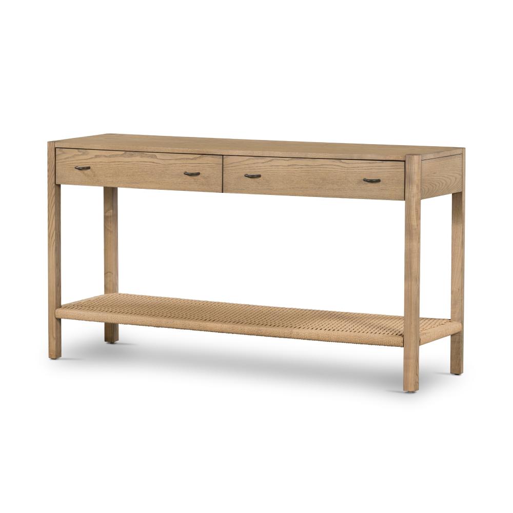 Scandi Style Two Drawer Console Table Solid Ash Wood 69 inch