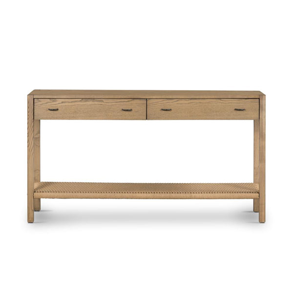 Scandi Style Two Drawer Console Table Solid Ash Wood 69 inch