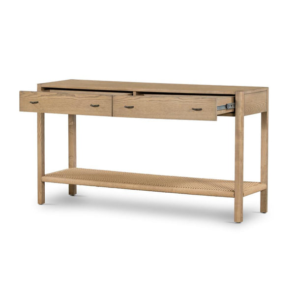 Scandi Style Two Drawer Console Table Solid Ash Wood 69 inch