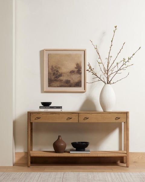 Scandi Style Two Drawer Console Table Solid Ash Wood 69 inch