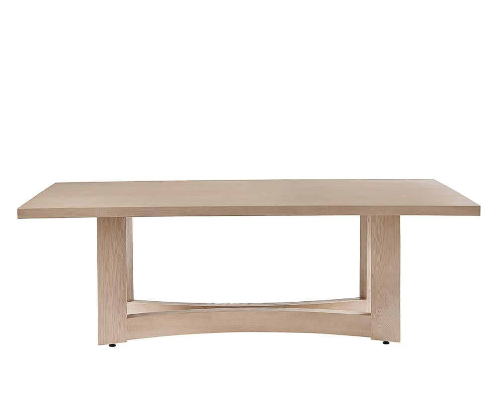 Scandinavian Style Rectangle Dining Table with Curved Base Solid Oak Light Wash 90 inch