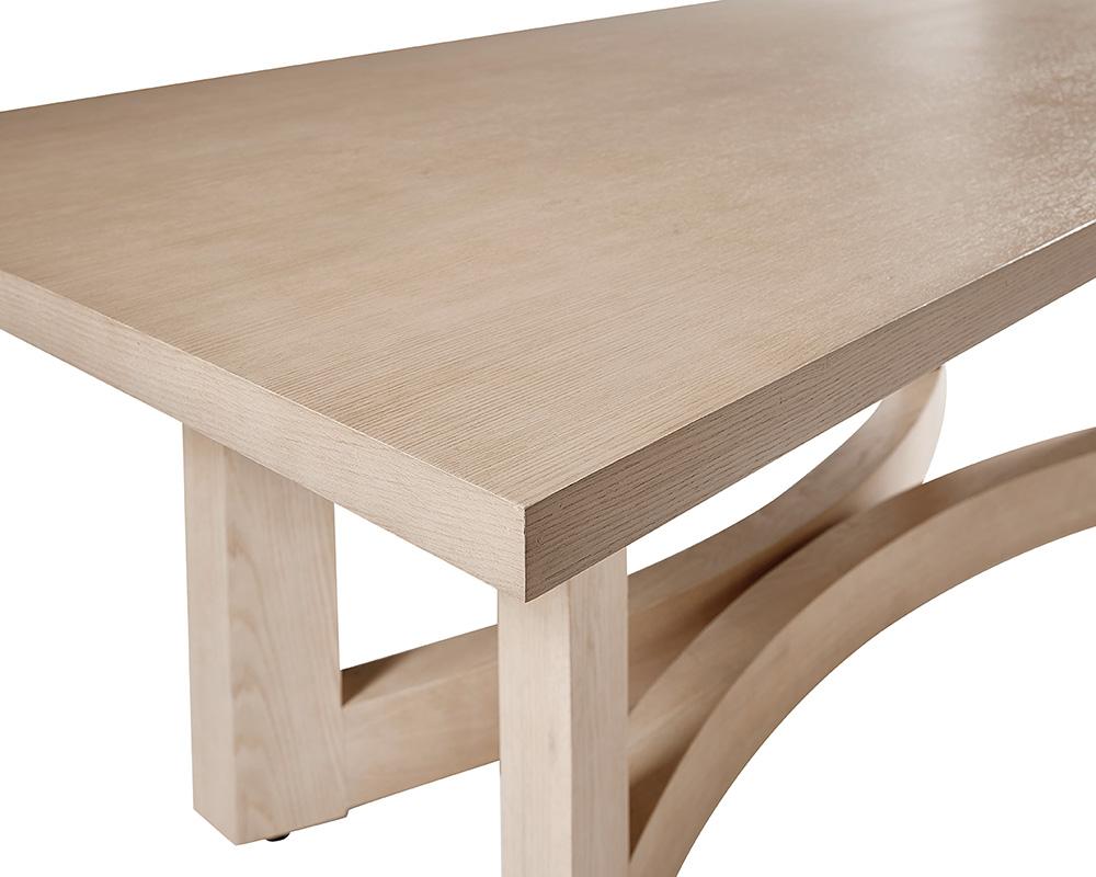 Scandinavian Style Rectangle Dining Table with Curved Base Solid Oak Light Wash 90 inch