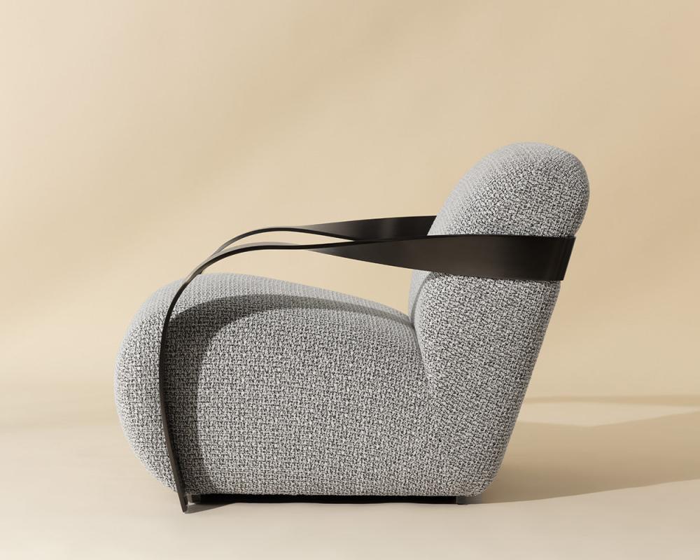 Sculptural Bronze Metal & Black Check Fabric Lounge Chair Armchair