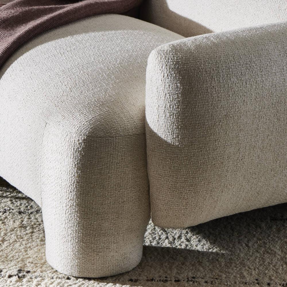 Sculptural Cream Fabric Slipper Lounge Chair Fully Upholstered Armchair