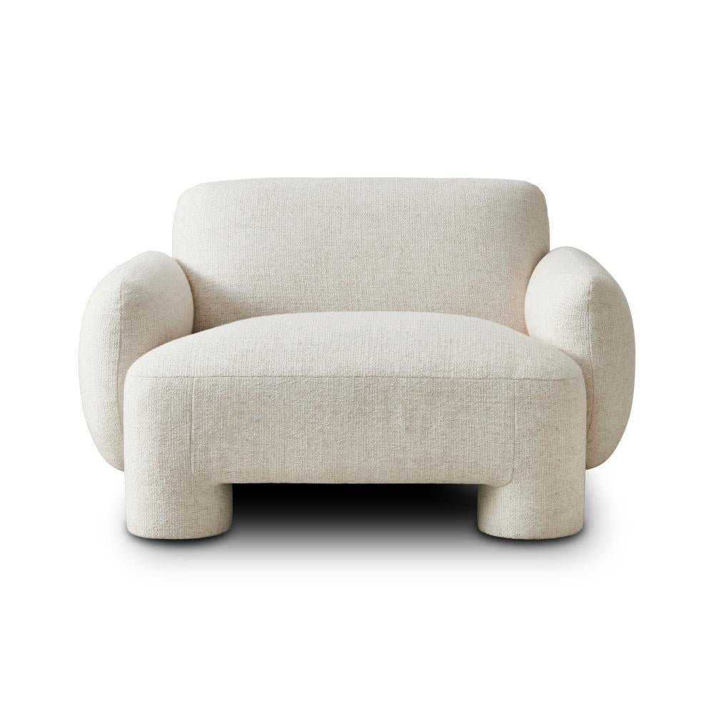 Sculptural Cream Fabric Slipper Lounge Chair Fully Upholstered Armchair