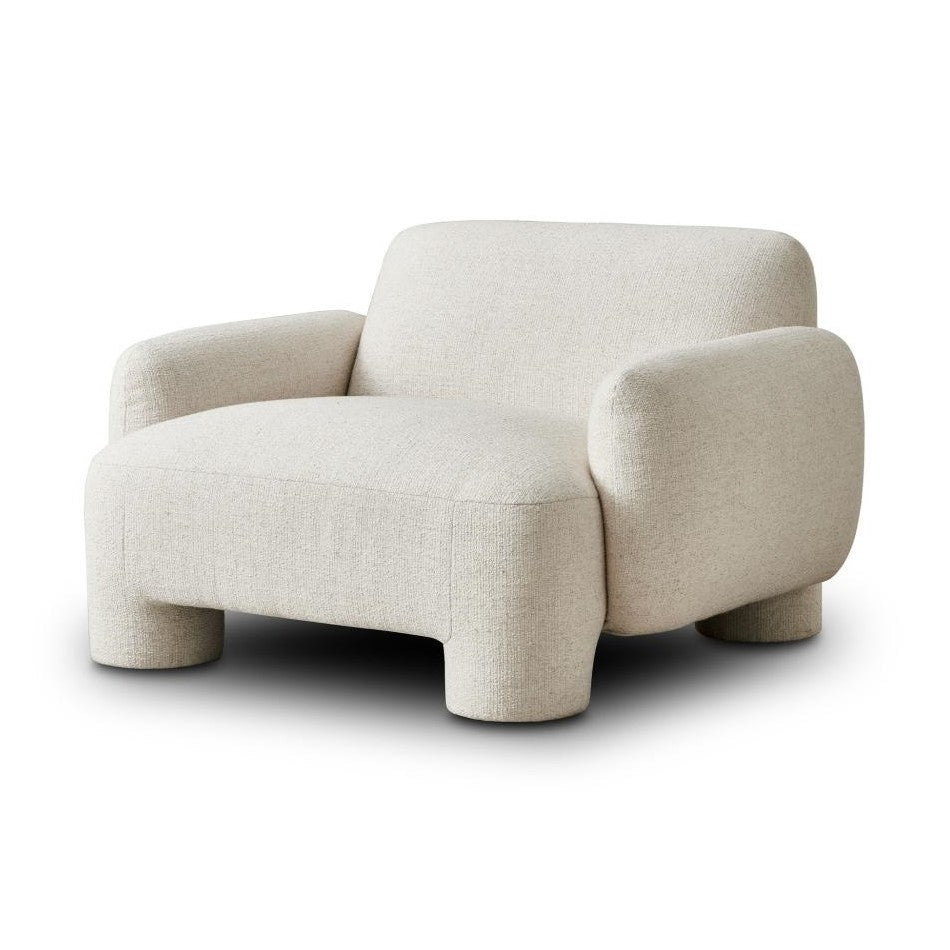 Sculptural Cream Fabric Slipper Lounge Chair Fully Upholstered Armchair