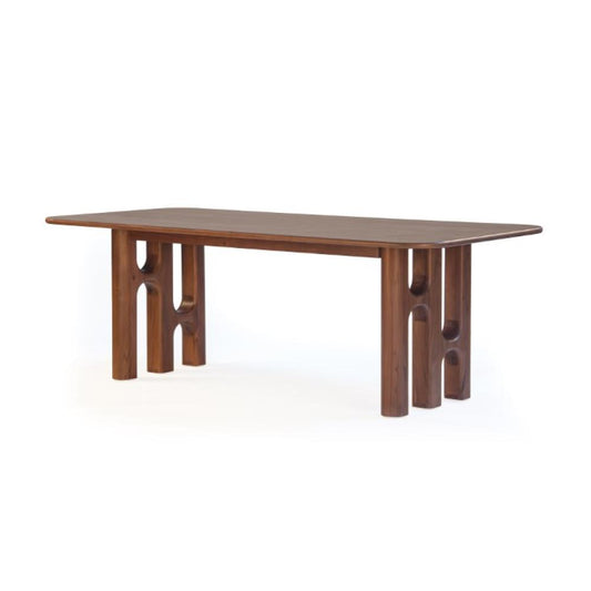 Sculptural Curved Acacia Wood Rectangle Dining Table Walnut Brown Finish 86 inch