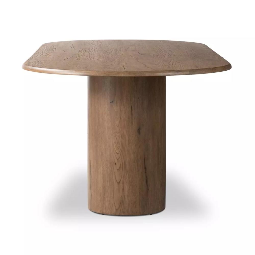 Sculptural Curved Base Oval Dining Table Rubbed Light Oak Veneer 98 inch