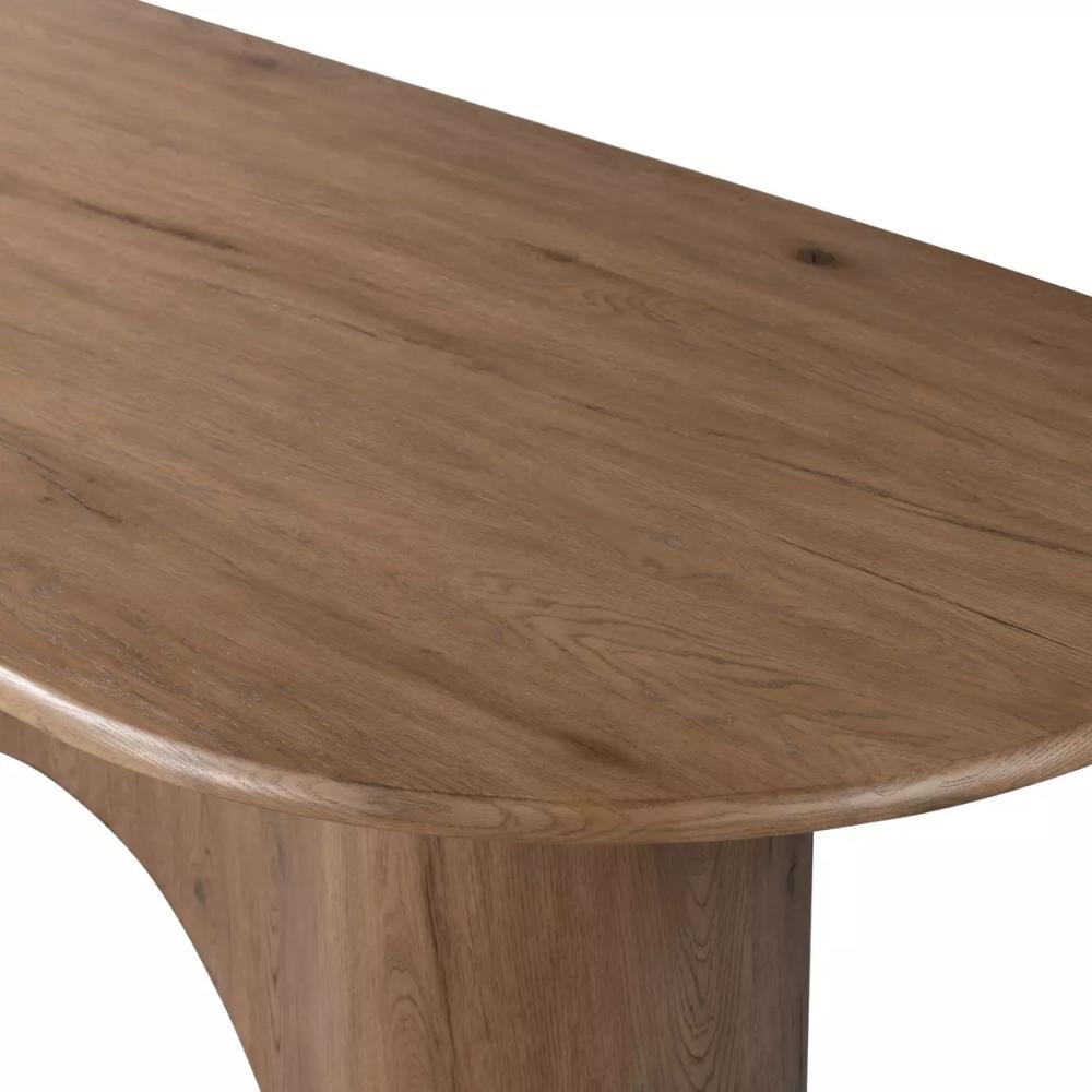 Sculptural Curved Base Oval Dining Table Rubbed Light Oak Veneer 98 inch