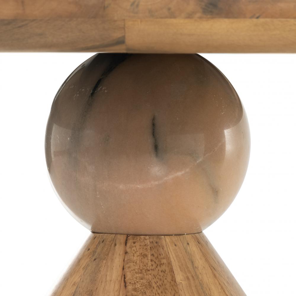 Sculptural Marble Ball Pedestal Round Dining Table Parawood Smoked Honey Finish 60 inch