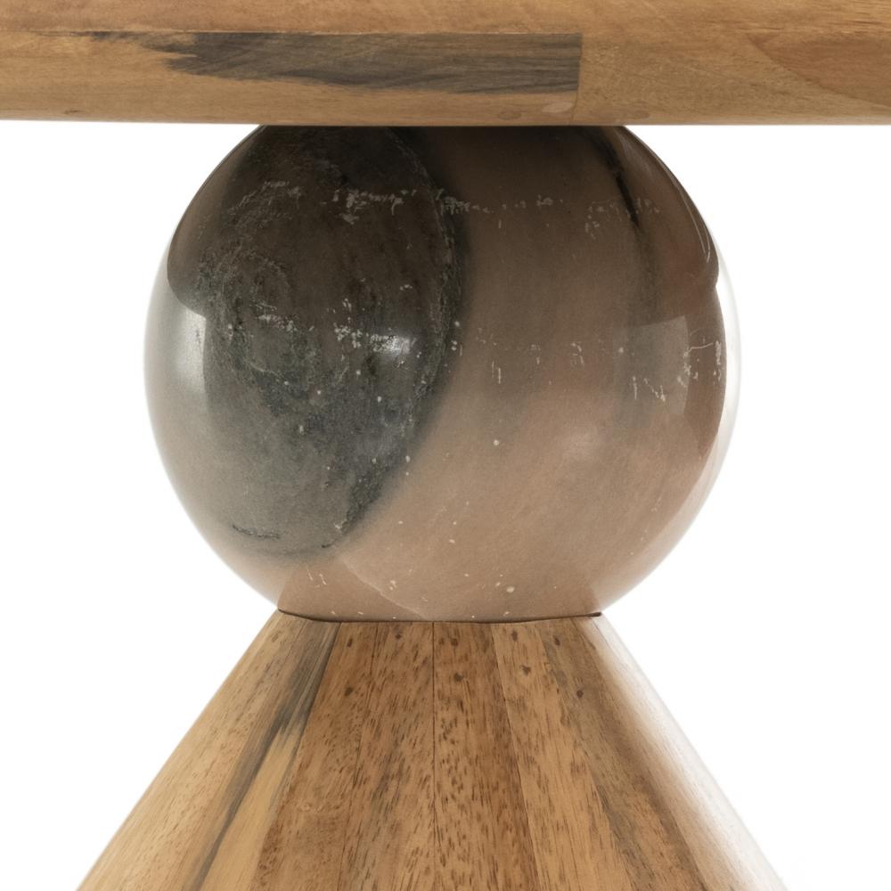 Sculptural Marble Ball Pedestal Round Dining Table Parawood Smoked Honey Finish 60 inch