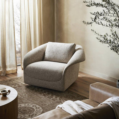 Sculptural Neutral Heathered Fabric Swivel Lounge Chair