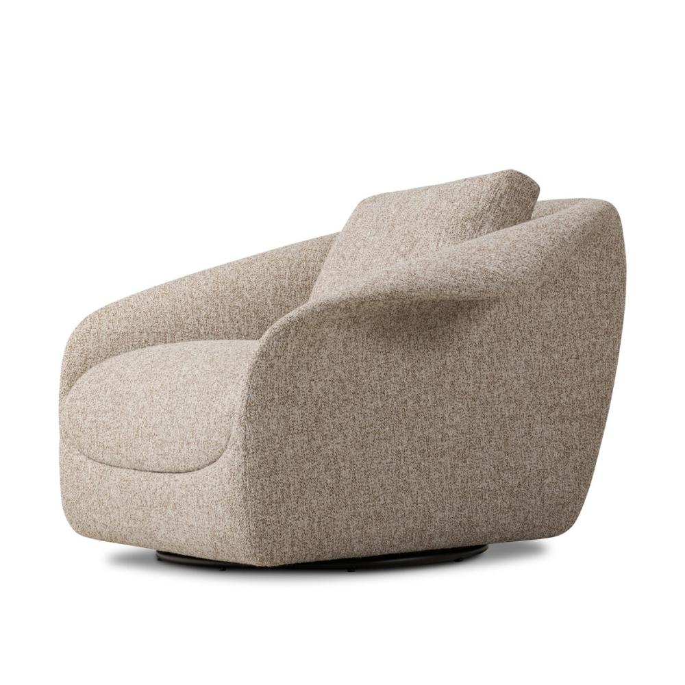 Sculptural Neutral Heathered Fabric Swivel Lounge Chair