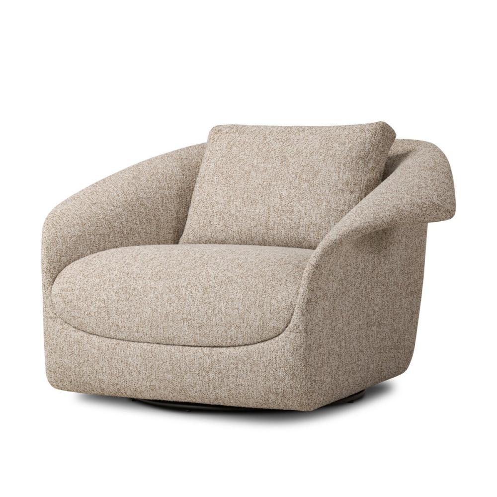 Sculptural Neutral Heathered Fabric Swivel Lounge Chair