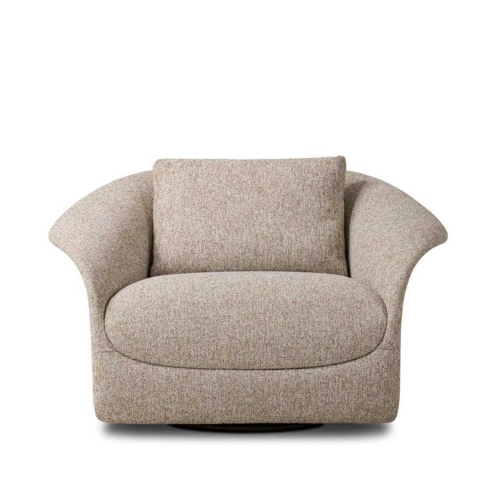 Sculptural Neutral Heathered Fabric Swivel Lounge Chair