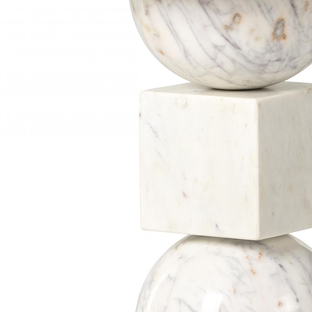 Sculptural Polished White Solid Marble Round Accent End Table 18 inch