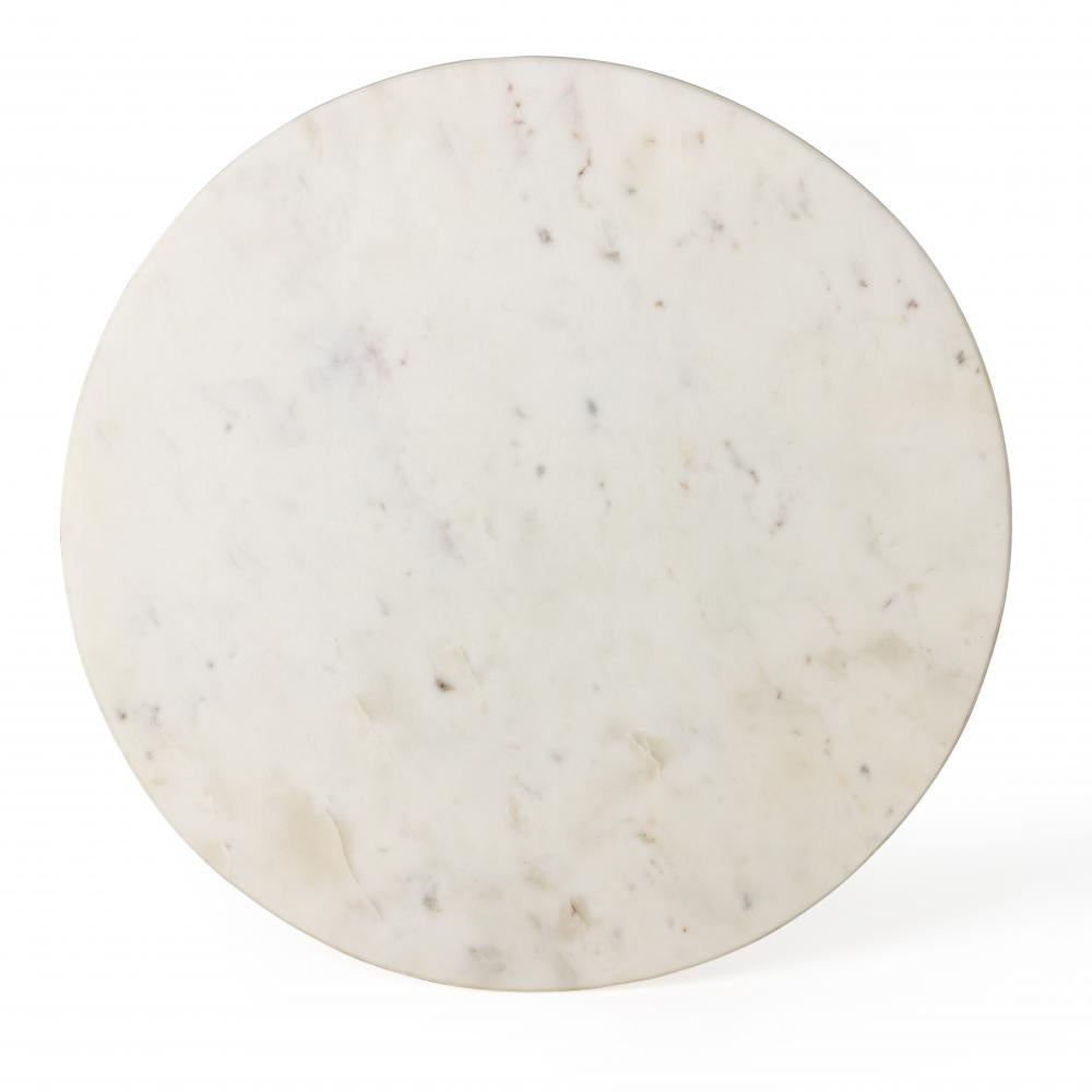 Sculptural Polished White Solid Marble Round Accent End Table 18 inch