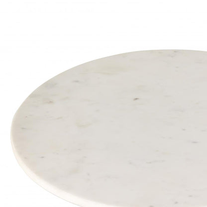 Sculptural Polished White Solid Marble Round Accent End Table 18 inch
