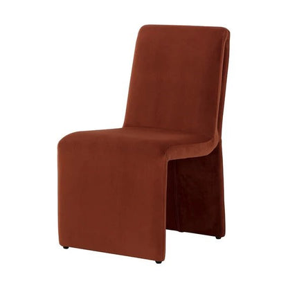 Sculptural Rust Velvet Fully Upholstered Armless Dining Chair