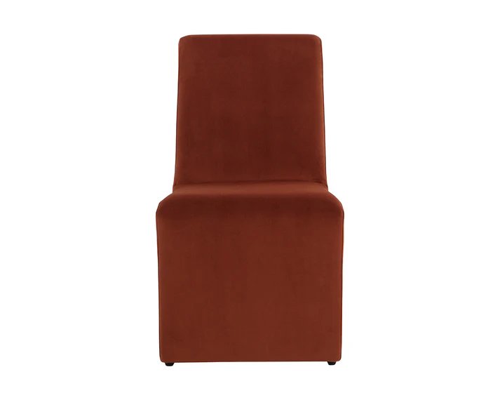 Sculptural Rust Velvet Fully Upholstered Armless Dining Chair