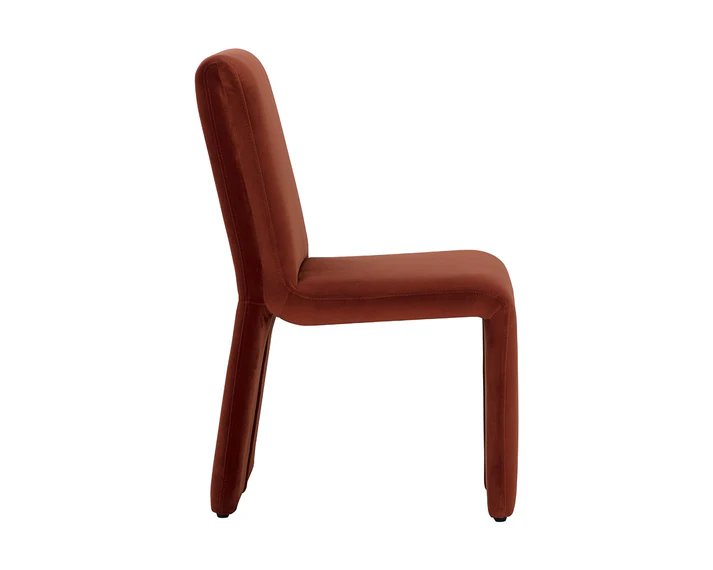 Sculptural Rust Velvet Fully Upholstered Armless Dining Chair