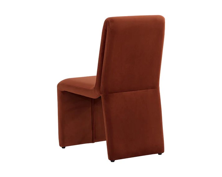 Sculptural Rust Velvet Fully Upholstered Armless Dining Chair