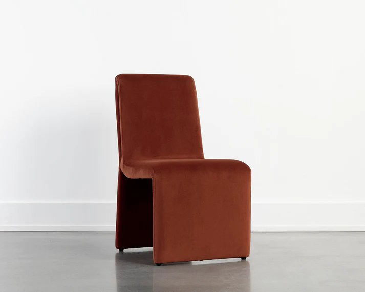 Sculptural Rust Velvet Fully Upholstered Armless Dining Chair