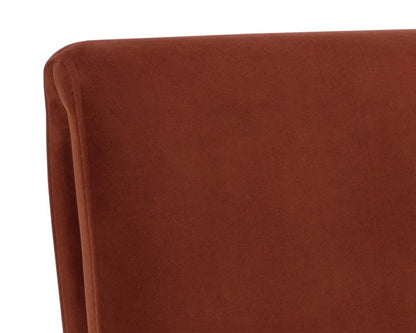 Sculptural Rust Velvet Fully Upholstered Armless Dining Chair