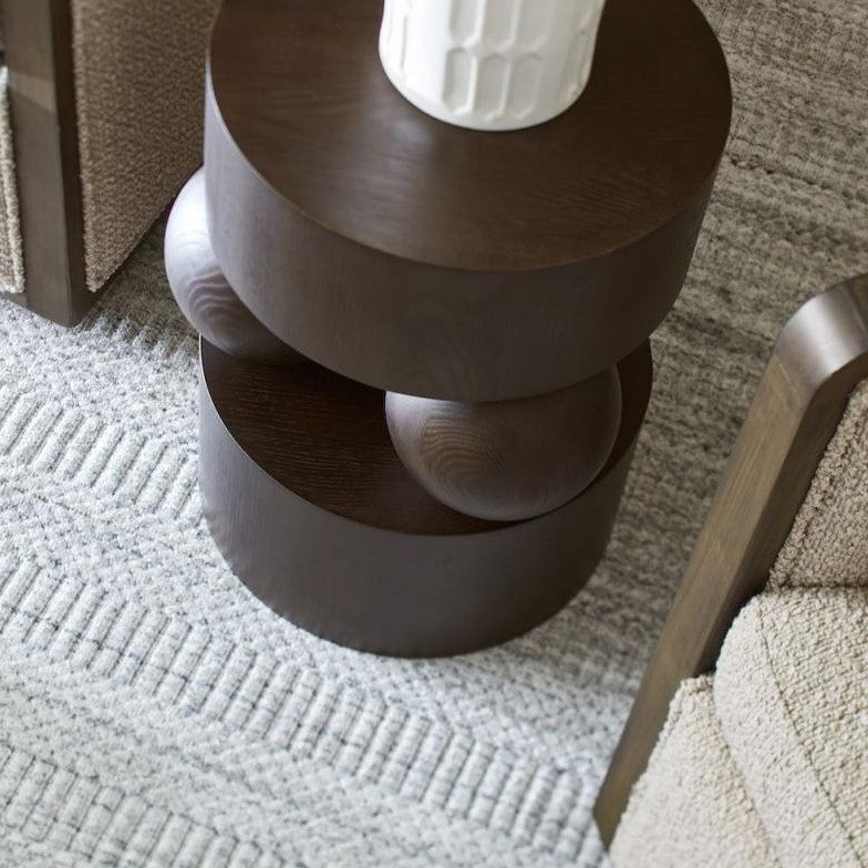 Sculptural Spheres Dark Brown Wood Round Accent Table 18 inch