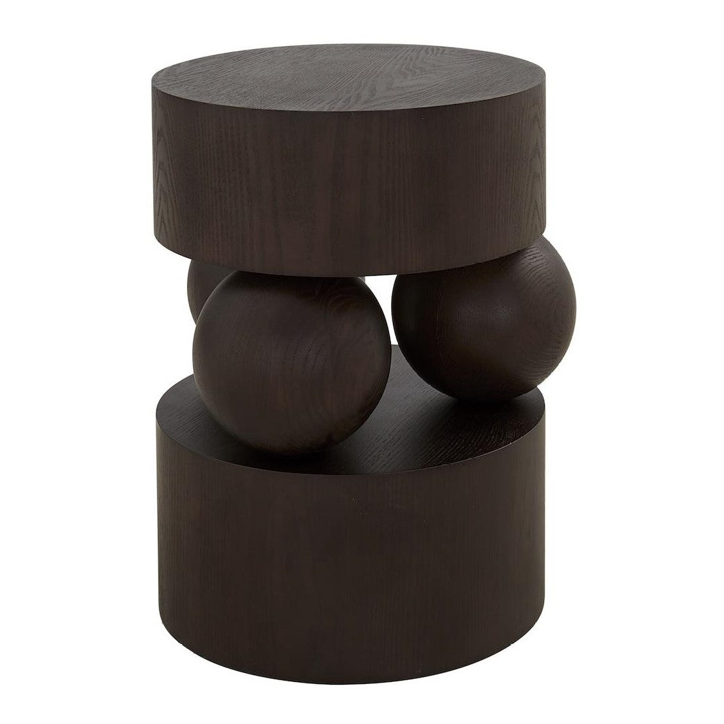 Sculptural Spheres Dark Brown Wood Round Accent Table 18 inch