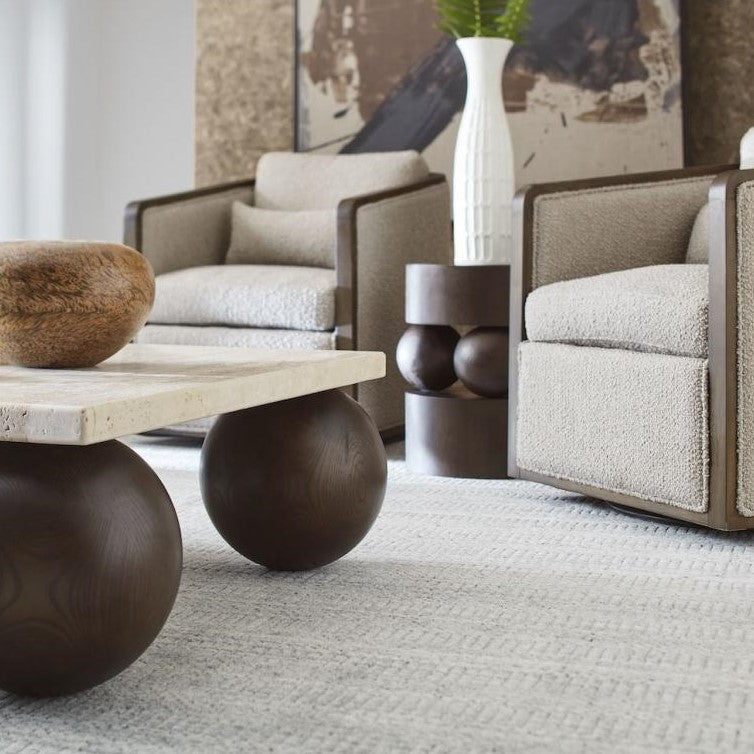 Sculptural Spheres Dark Brown Wood Round Accent Table 18 inch