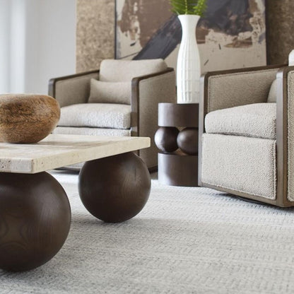 Sculptural Spheres Dark Brown Wood Round Accent Table 18 inch