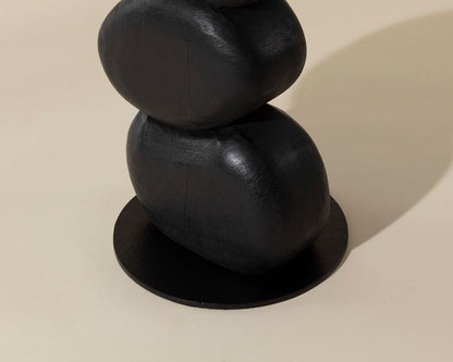 Sculptural Stacked Pebbles Black Mango Wood Round Accent Side Table 19 inch