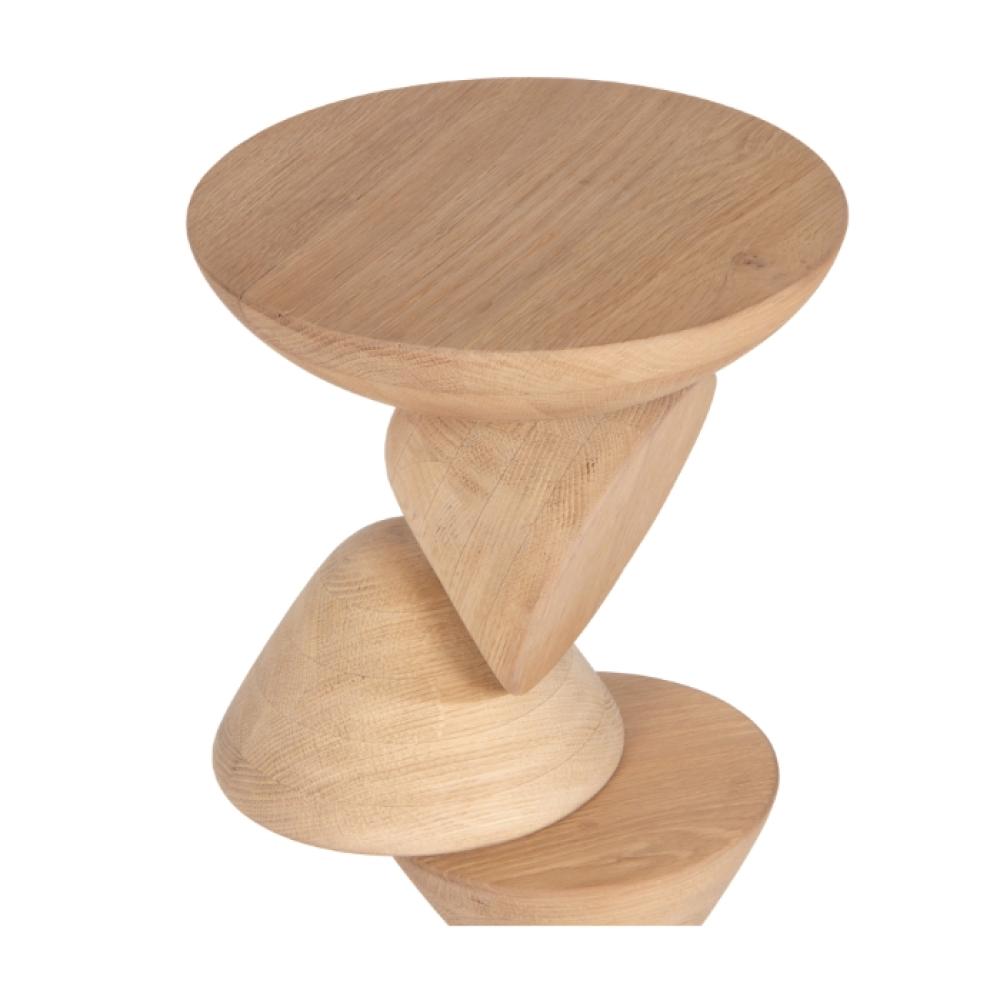 Sculptural Stacked Shapes Solid Oak Wood Round Accent Drink Table 9 in ...