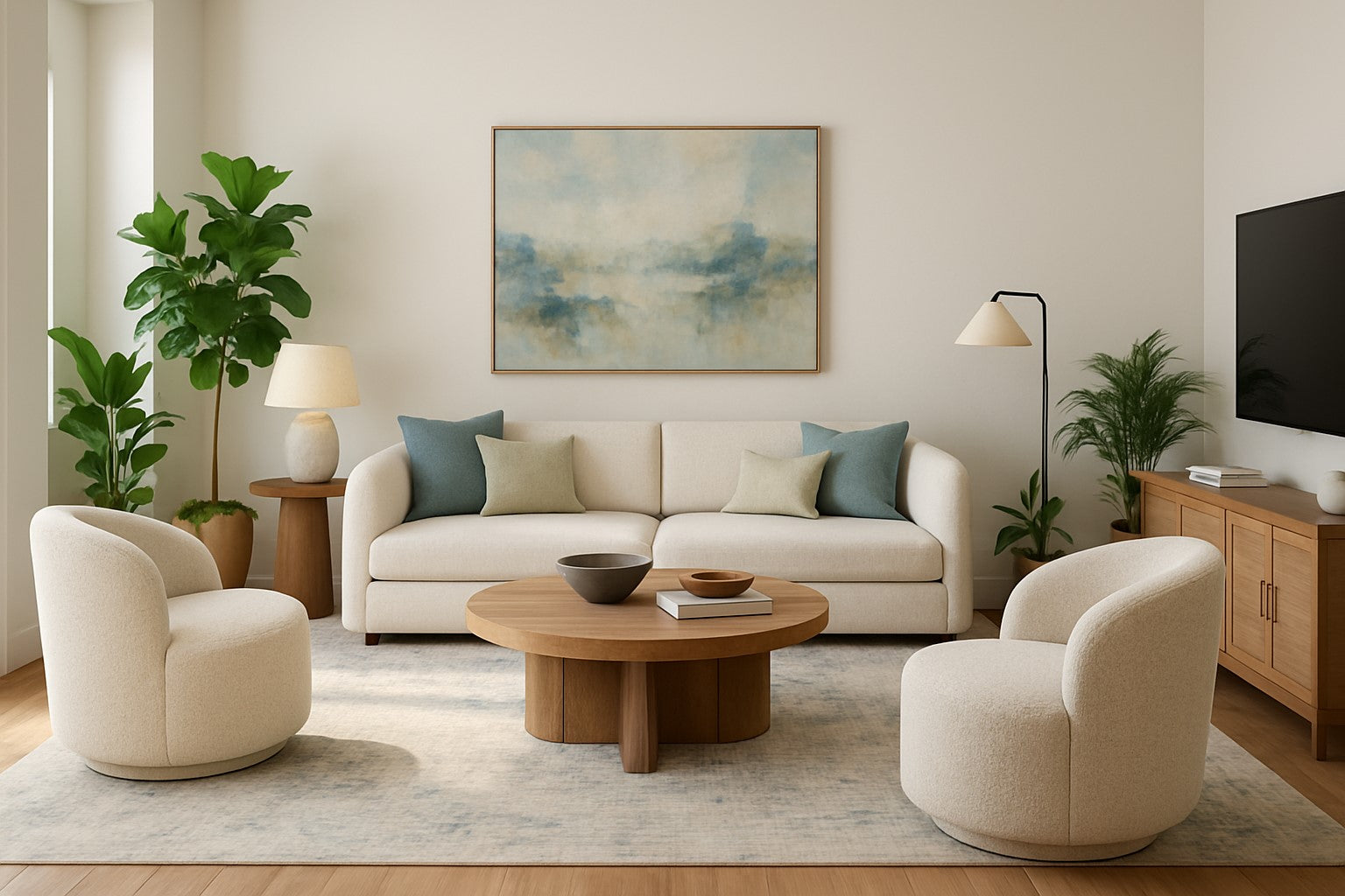 Serene Contemporary Living Room Rendering