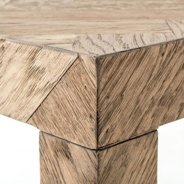 Simple Two Tier Console Table Herringbone Drifted Oak Wood 71 inch