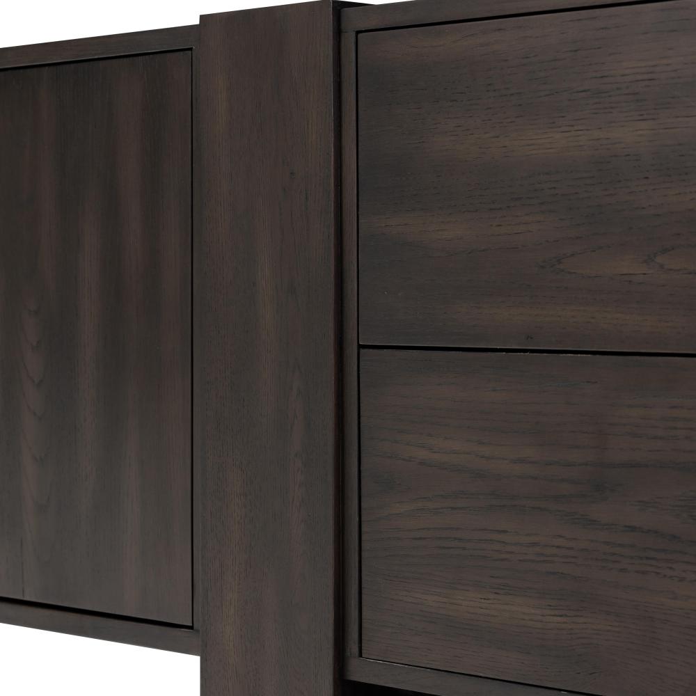 Smoked Black Oak Wood Low Media Console Storage Cabinet 94 inch